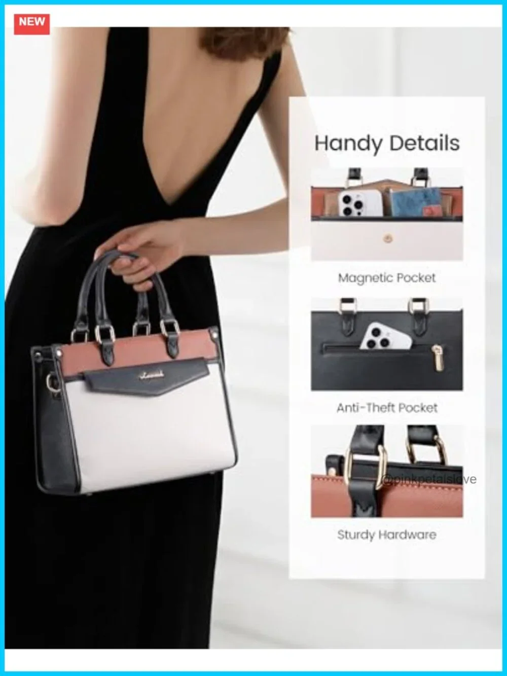 PU Leather Satchel Tote Purse with Magnetic Flap, Crossbody Shoulder Bag for